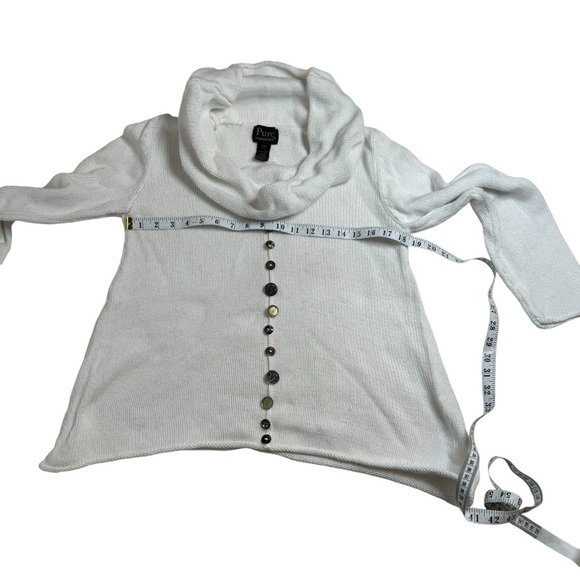Pure Handknit 100% Cotton White Cowl Neck Pullover Sweater Button Front Size S/M - Picture 8 of 9